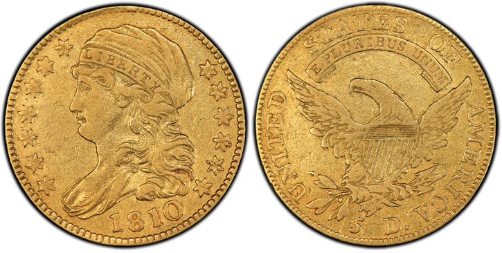 1810 Capped Bust Left Half Eagle. BD-3. Large Date, Small 5.  VF-25 (PCGS).